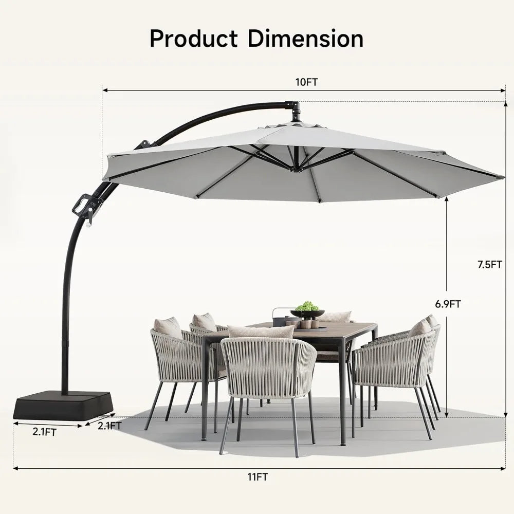 10 FT Cantilever Patio Umbrella with Sandbag Base, UPF50+, Outdoor Hanging Umbrella for Deck Pool Backyard Garden