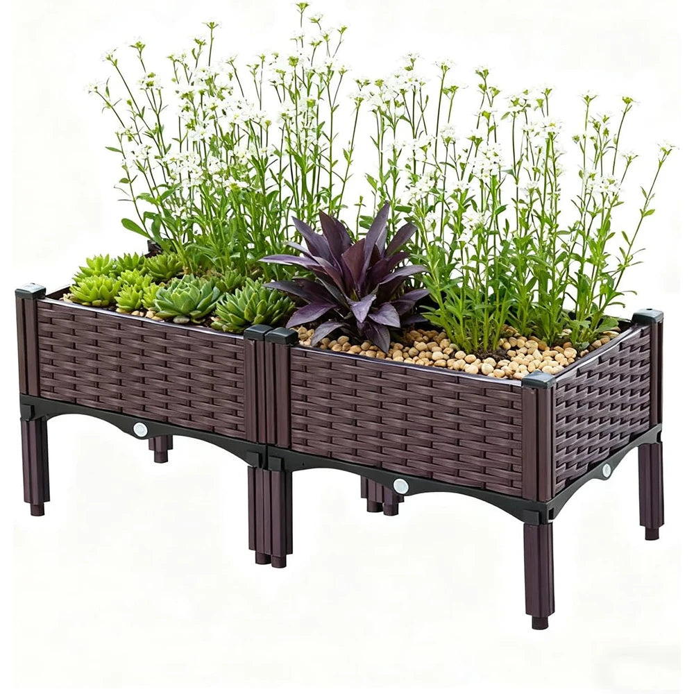 2pcs Raised Garden Bed with Legs,Gardening Vegetable Planting Box Free Combination Greenhouse Seedling Box Pastoral Tools & Lawn Care Balcony Vegetable Planting Box Tree Box Flower Pots Gardening,Lawn & Gardening with Drain P