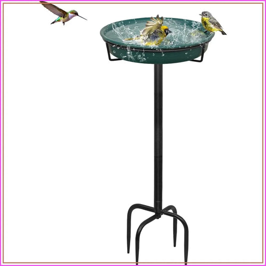 35.5In Freestanding Birdbaths Bowl Outdoor, Standing Garden Bird Bath with Metal Stake, Detachable Spa Bird Feeder for Lawn, 4 Spiky Feet