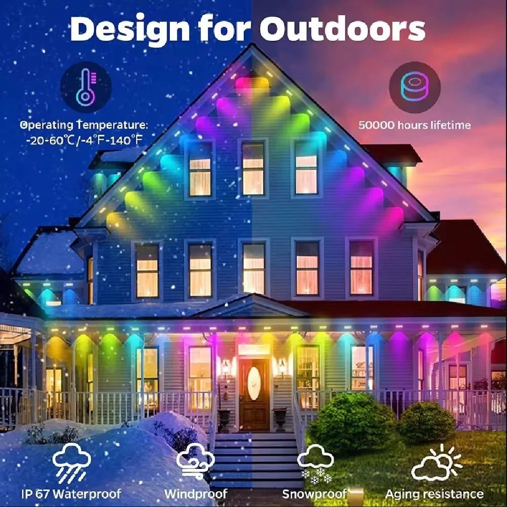 Smart Permanent Outdoor Lights Eaves Lights IP67 Waterproof Light String with App Remote Control Music Sync for House Roof Decor