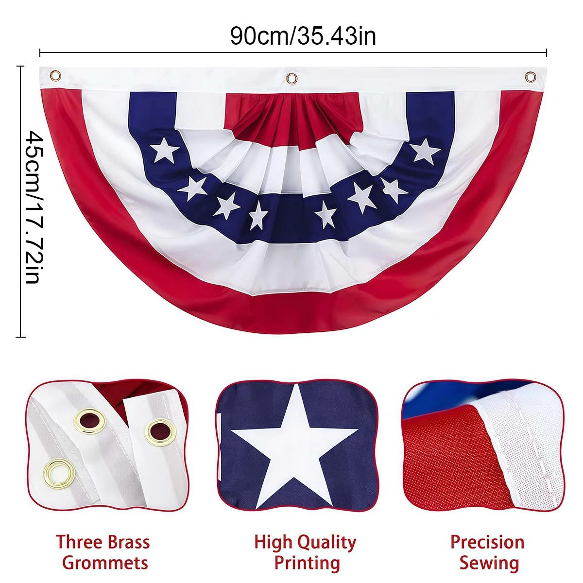 2pcs USA Pleated Half Fan Bunting Flags, 35x17.7" Heavy Duty American Flag for July 4th, Outdoor Porch Railing & Memorial Day