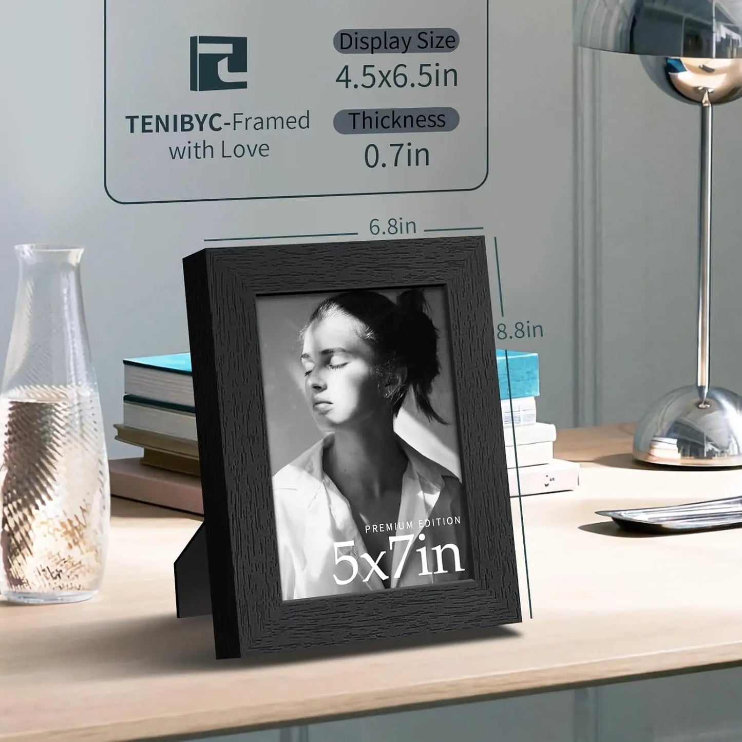 5x7 Picture Frame 3-Pack, Black Woodgrain, Solid Wood & Tempered Glass, Wall or Table Display