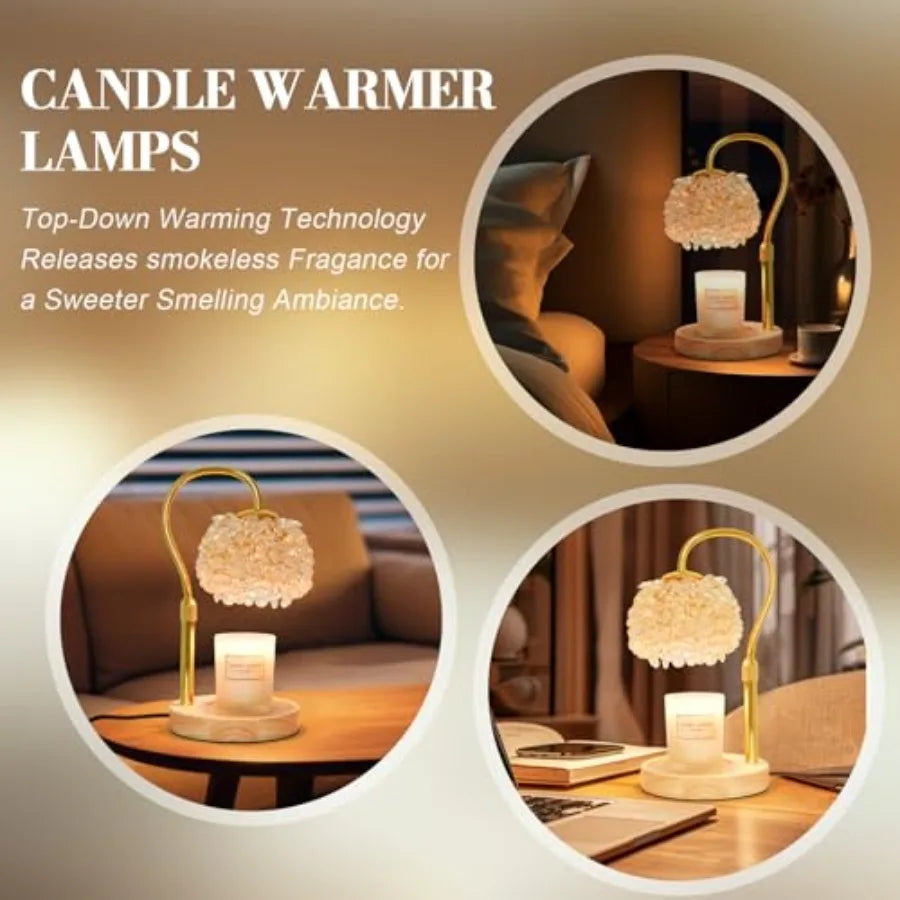 Candle Warmer Lamp with Timer, Dimmable Candle Lamp Warmer with 312 K9 Crystals Adjustable Height Electric Candle Warmer for Wo