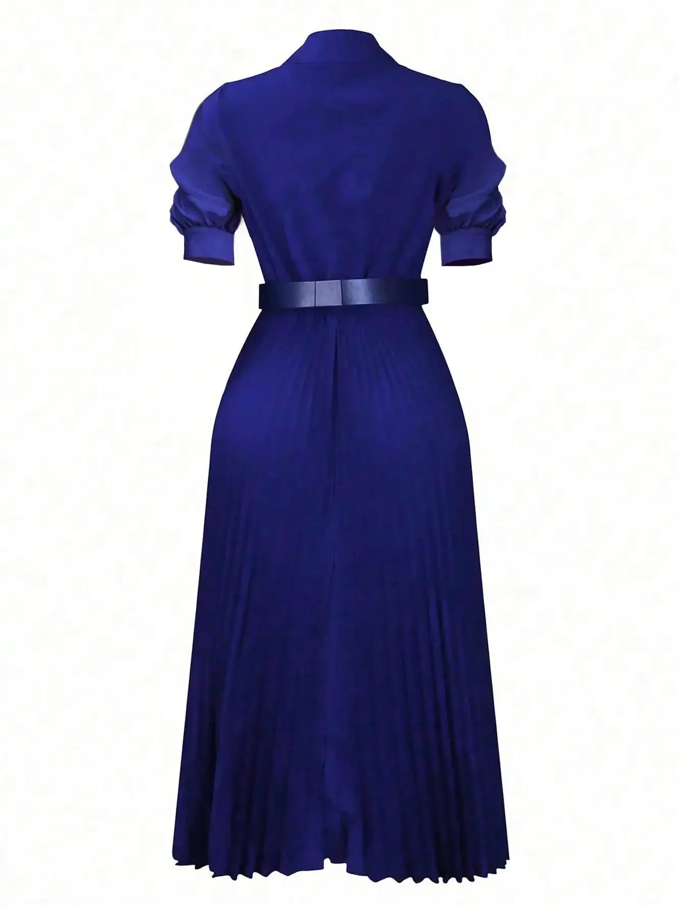 Elegant Waist-Cinching Solid Color Pleated Skirt With Belt, Short Sleeve Dress, Spring/Summer