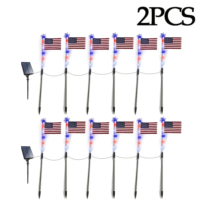 12/24 Pack Solar American Flag Pathway Lights, July Decor, 250th.