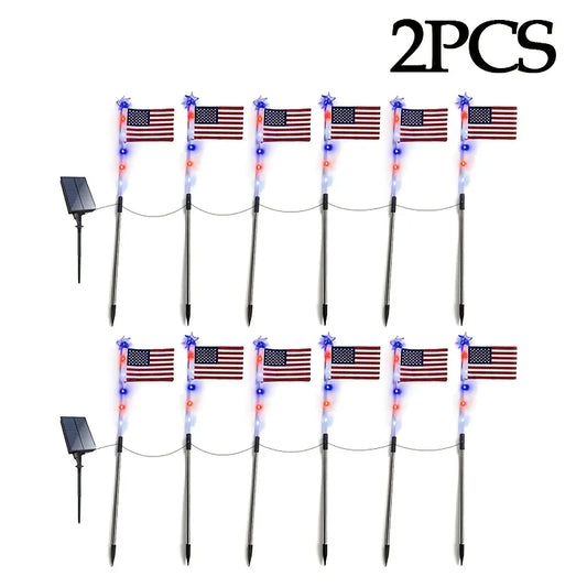 12/24 Pack Solar American Flag Pathway Lights, Solar Flag Lights Outdoor, Red White & Blue, IPX4, 8 Modes, Auto On/Off, Solar Pathway Lights for Outdoor Decor Yards, Gardens, Pathway, Patio, Camping, 4th Of July Decor, 250th.
