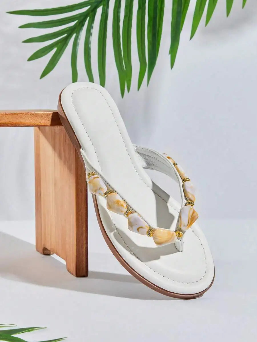 Women's Gemstone Decor Thong Flat Sandals, Punk Chic Edgy Design, Fashion Comfy Summer Casual Shoes