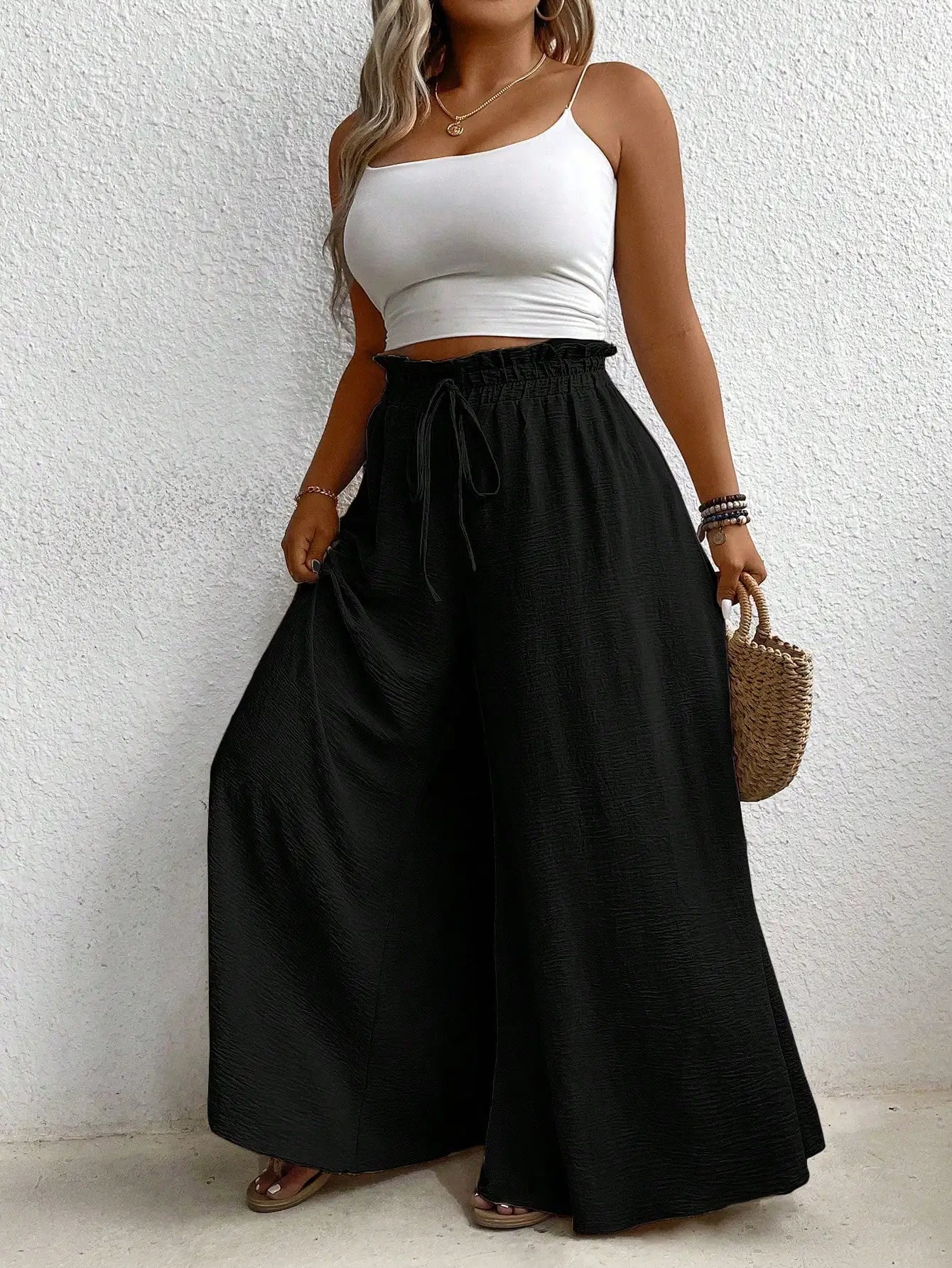High Waist Wide Leg Casual Solid Color Pants For Women