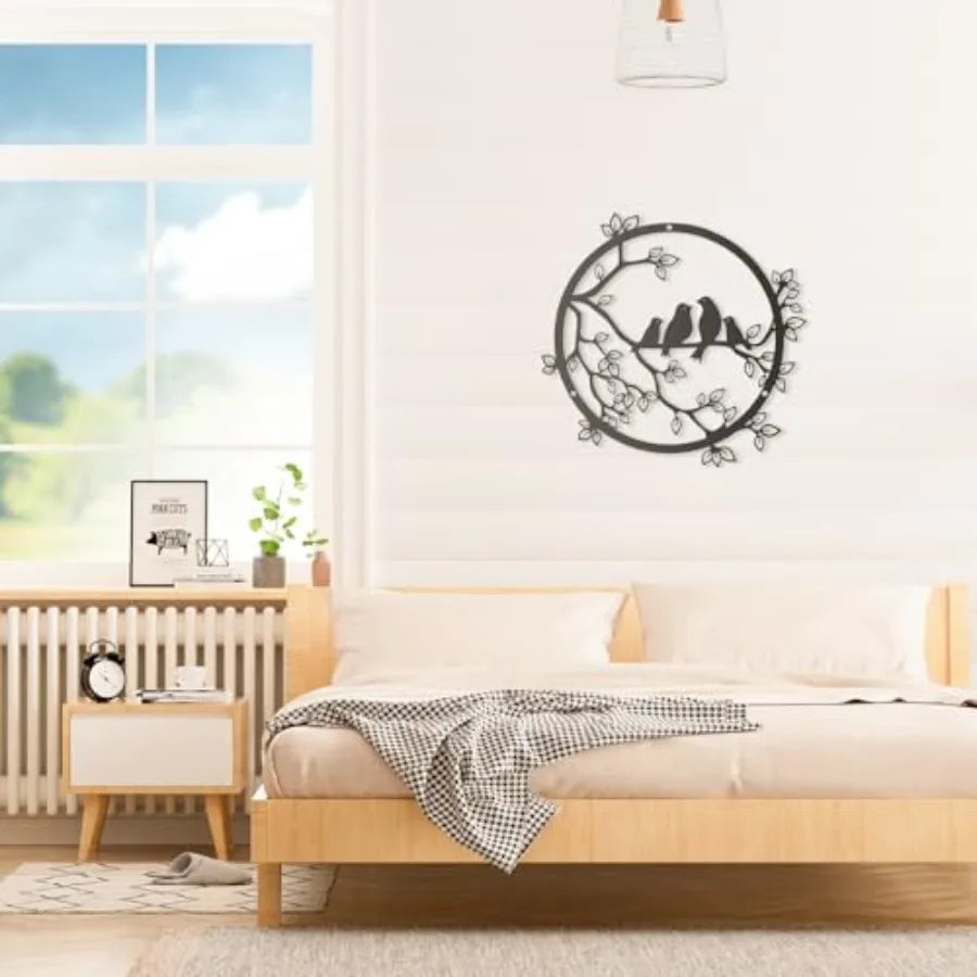 Metal Wall Decor - Birds on Tree Branch Silhouette Bird Wall Art for Living Room Garden Bedroom Office Home Housewarming Party