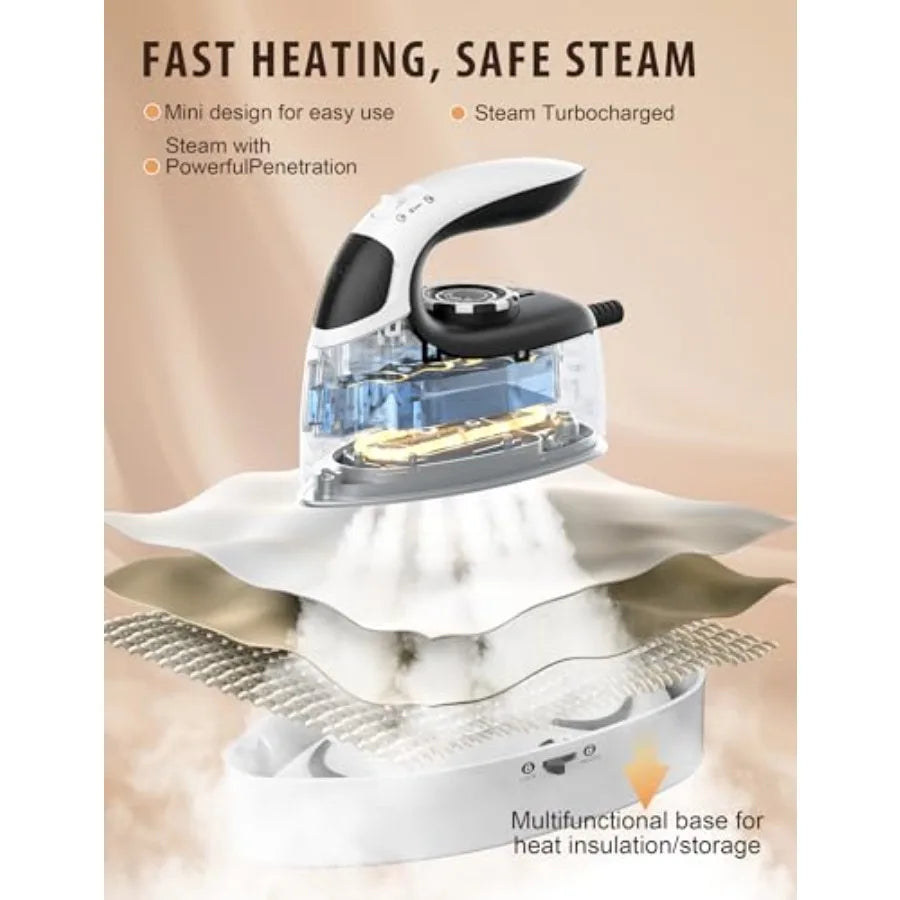 1000W Mini Travel Steam Iron, Portable Small Iron for Quilting and Sewing, Non-Stick Soleplate, 300 Steam Holes, 90ml Tank, Saf