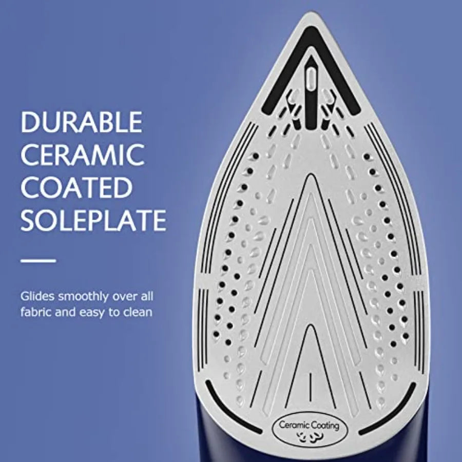 Steam Iron for Clothes with Precision Thermostat Dial, Ceramic Coated Soleplate, 3-Way Auto-Off, Self-Cleaning, Anti-Calcium, A
