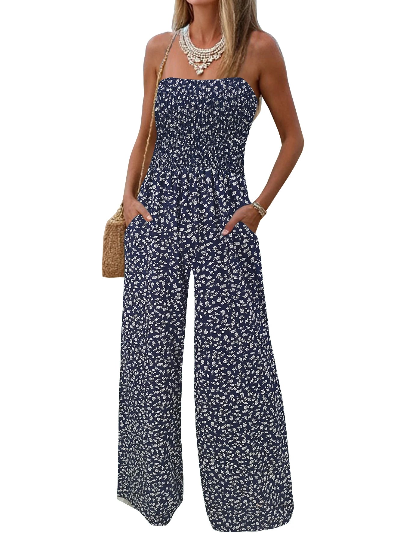 Women's Summer Printed Strapless Jumpsuit, Casual and Simple