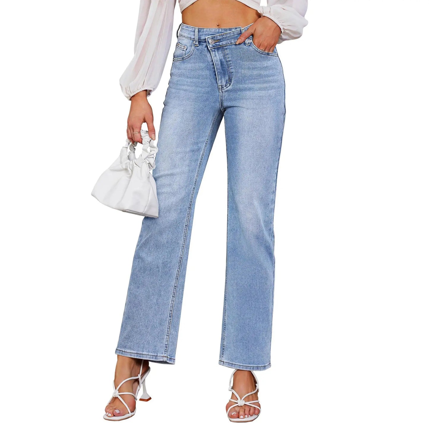 Genleck Women's Crossover High Waisted Wide Leg Jeans Stretch Baggy Crisscross Y2K 90s Denim Pants - Stylish Fit & Versatile Wea