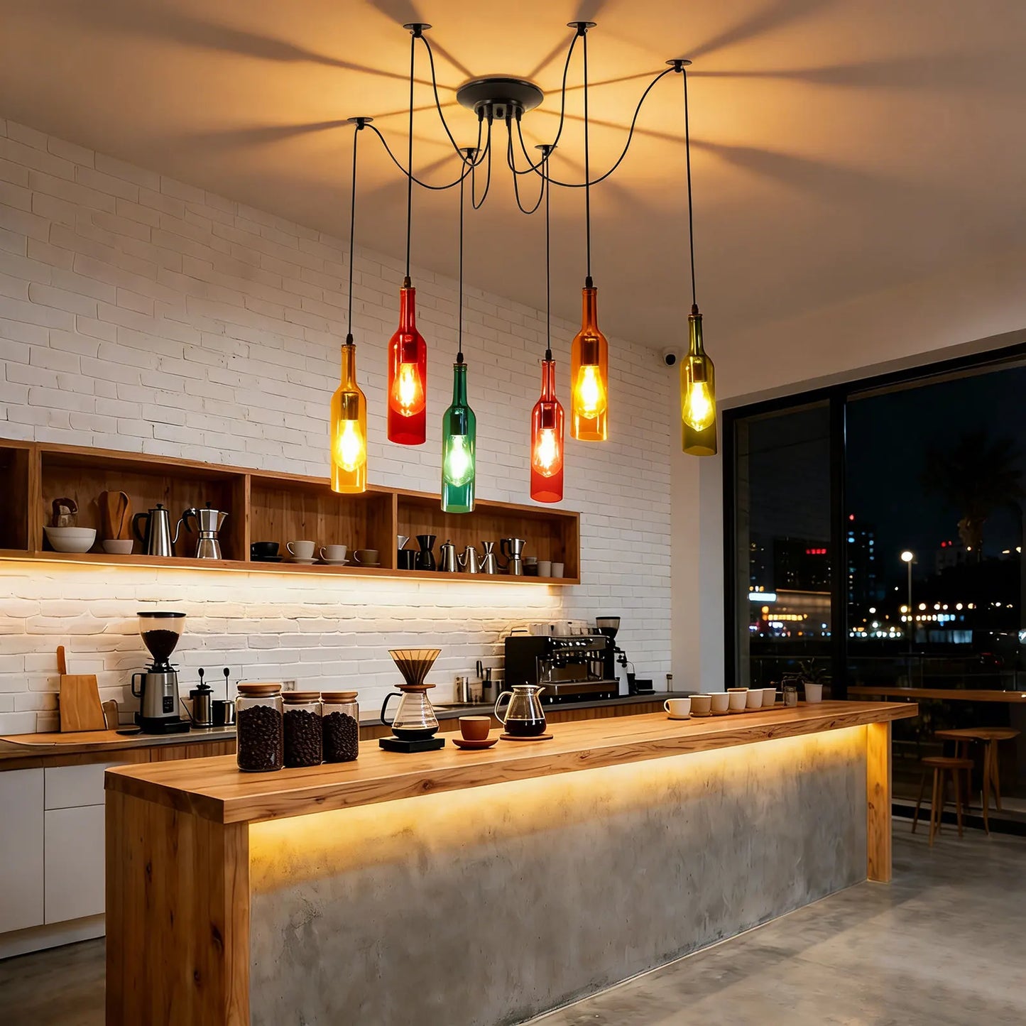Ceiling Lights Pendant Lighting Fixture 6-Head/7-Head/10-Head Creative Glass Bottle Pendant Lamp Pendant Lamp