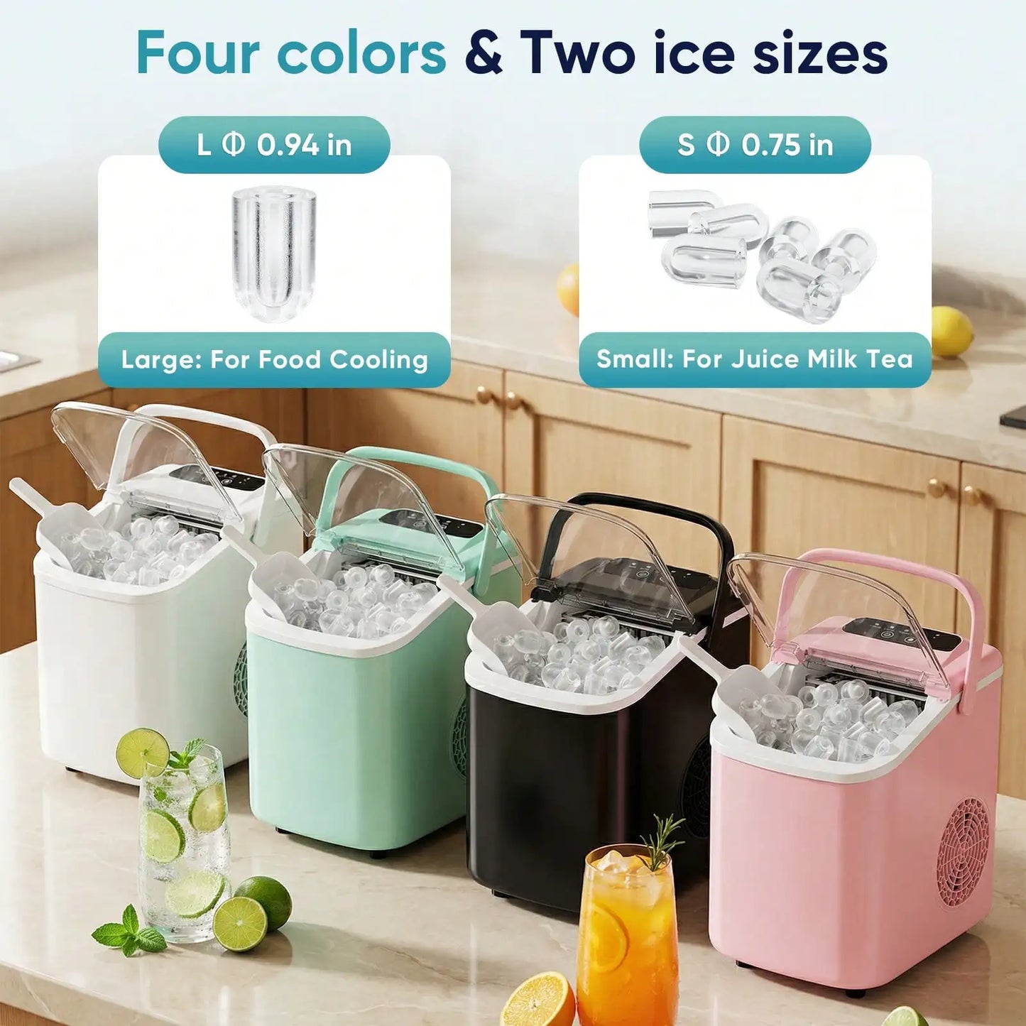 Nugget Ice Makers Countertop, Portable Nugget Ice Machine, Ready In 6 Mins, 24lbs In 24Hrs, Auto-Cleaning, With Basket And Scoop, For Home, Kitchen, RV, Camping, Green