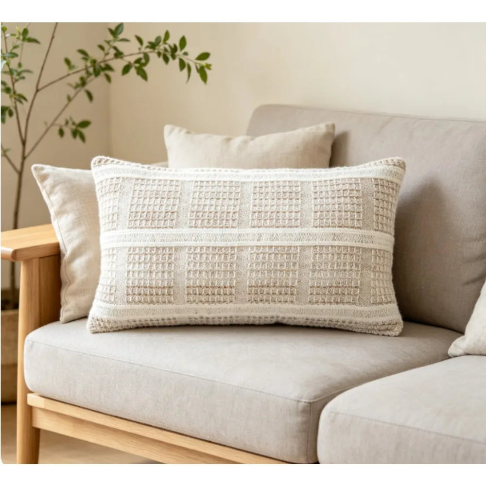 Better Homes & Gardens 14-inch x 24-inch Beige Chunky Knit Check Decorative Pillow