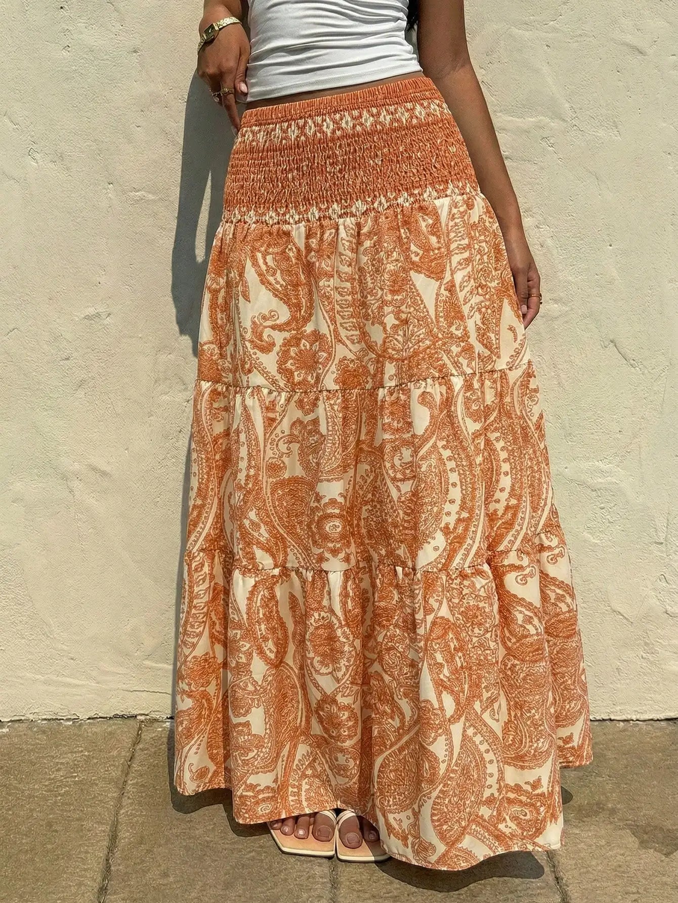 Sunnyshic Women's Bohemian Print Skirt, Casual Vacation & Daily Wear, Spring/Summer