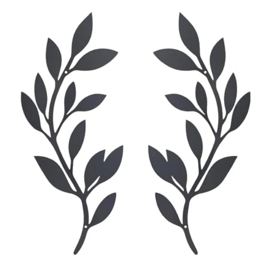 2 Pieces Metal Vine Olive Branch Leaf Wall Decor, Tree Leaf Wall Decor for Living Room Black
