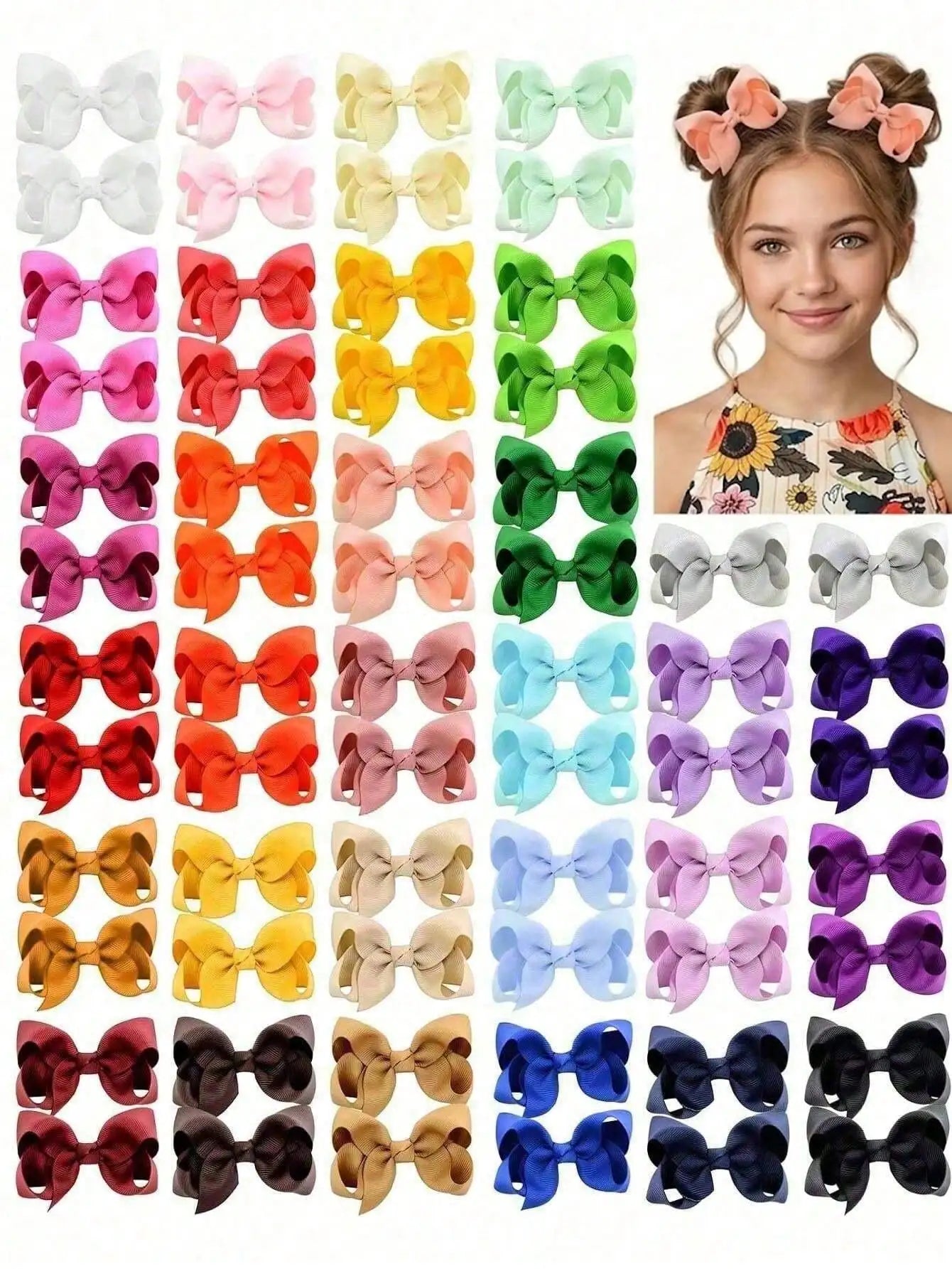 40pcs/Pack Random Color Cute Ribbon Bow Hair Clips, Hair Accessories For Girls Daily Wear