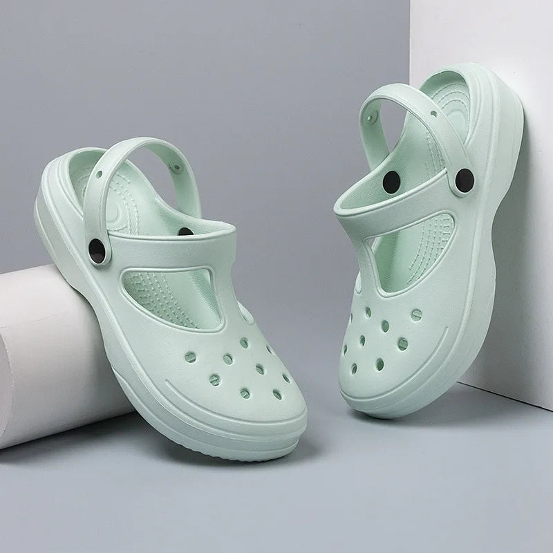 Women's Soft EVA Summer Slippers round Toe Flat Home Slides Dry Wedges Platform Beach Sandals with Thick Bottom for Garden Use