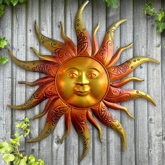 Metal Sun Wall Art Decor - 17.3 Inches Rustic Retro Ornament for Garden Patio Yard Fence Living Room