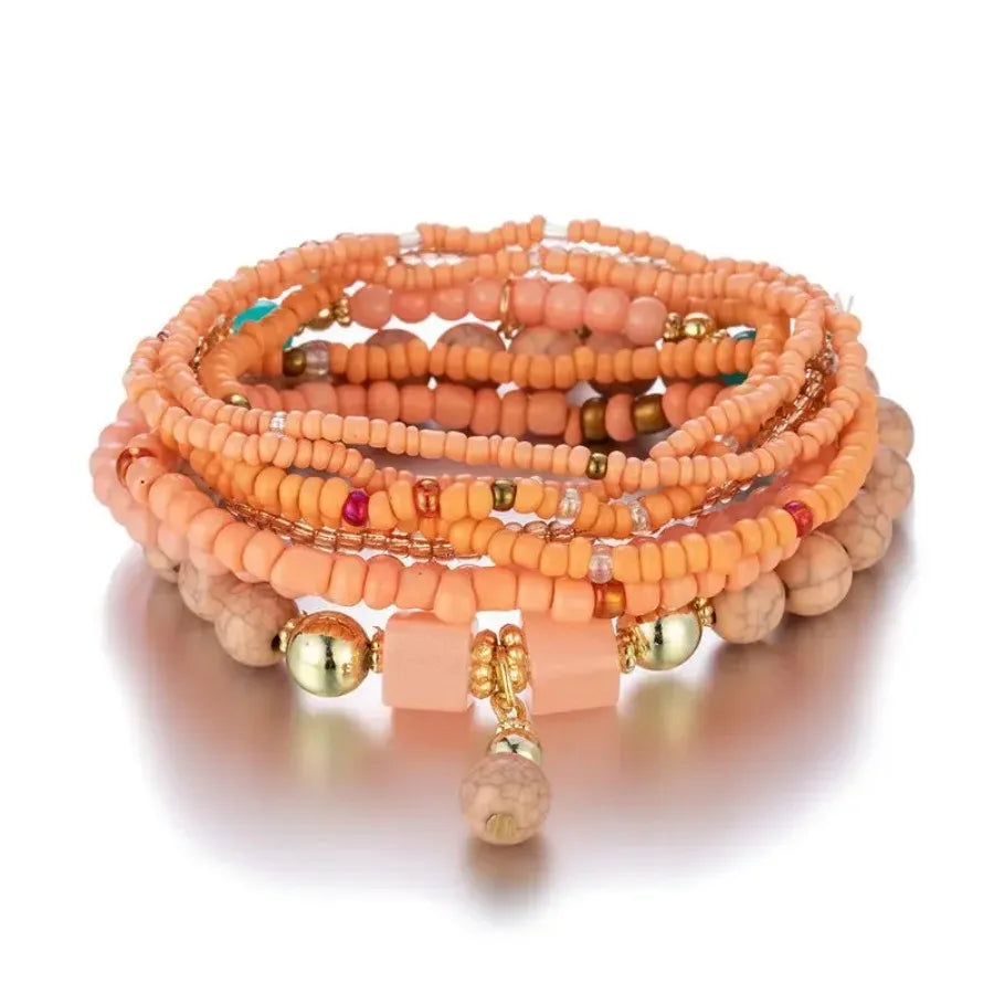 8Pcs Bohemia Colorful Rice Beads Bracelet Set For Women Summer Handmade Beaded Chain Bangle Female Boho Ethnic Jewelry Gift