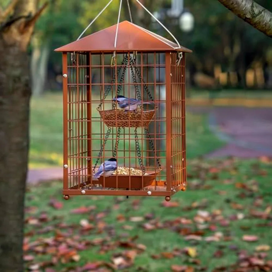 Mealworms Bird Feeders for birds - Metal - Huge Caged Squirrel-Proof Bird Feeders with 2 Cups, DIY Wild Bird Feeders Outdoor Ha