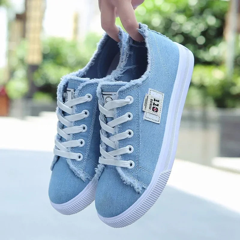 2026 Spring Summer Women Canvas Sneaker Low Top Denim Sneakers Ladies Lace-Up Flat Canvas  Board Shoes Female sapatos femininos