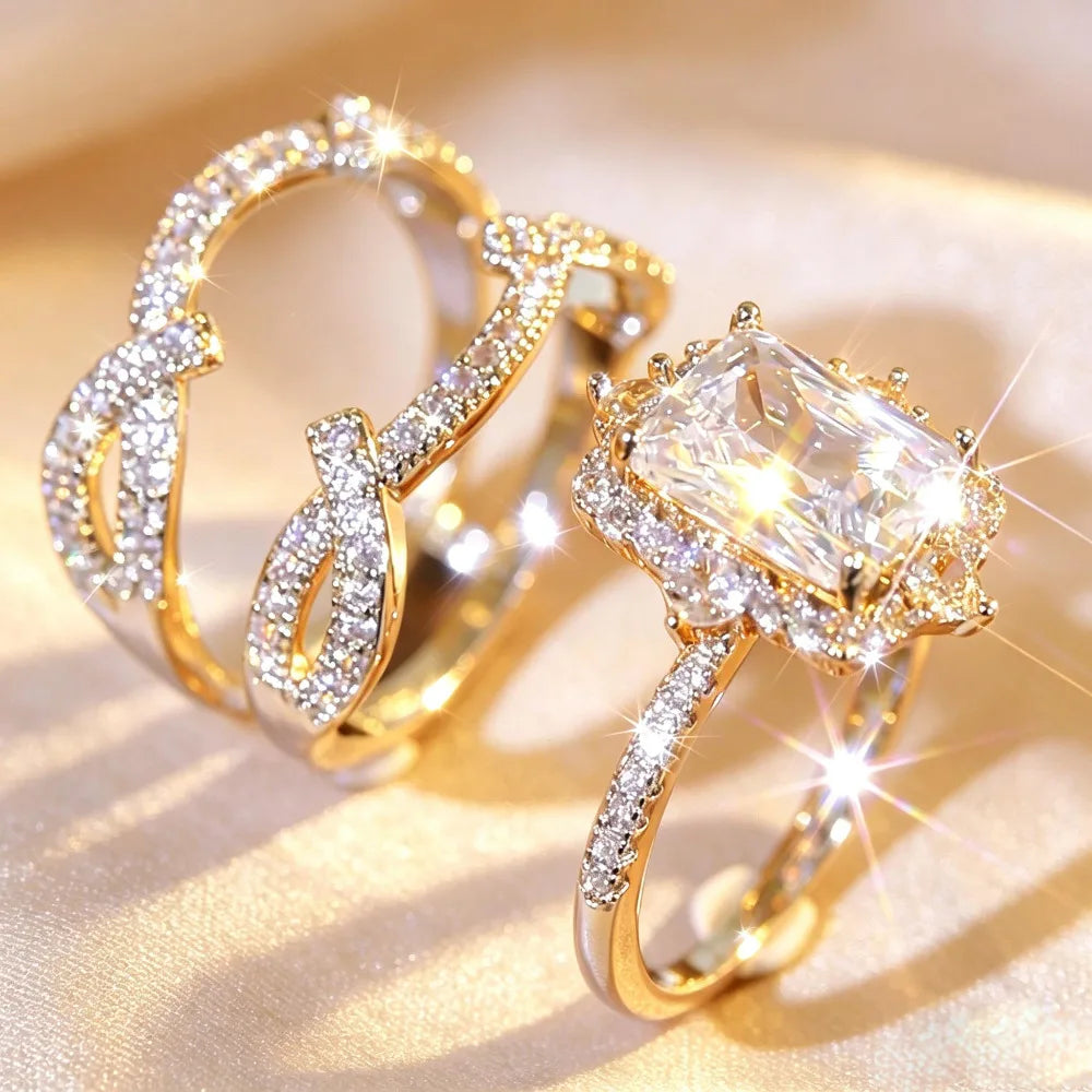 Luxury Bridal Stacking Ring Set CZ Ring Everyone Is Obsessed With Anniversary Gifts Daily Casual Jewelry  Engagement Ring Set Bridal Gold Plated Bridal Promise Rings Jewelry Gift  Statement Cocktail Finger Rings Birthday Vale