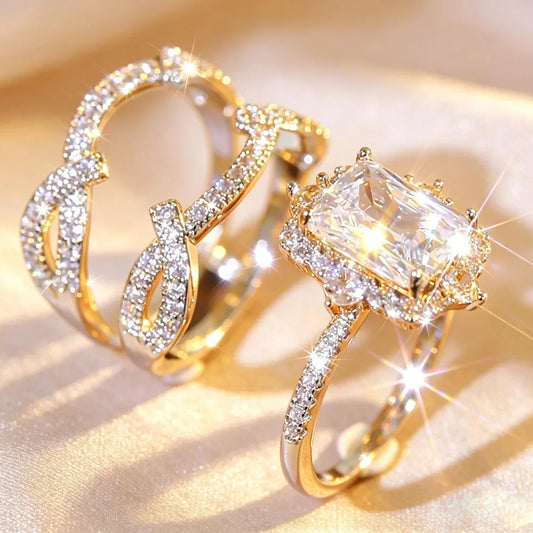 Luxury Bridal Stacking Ring Set CZ Ring Everyone Is Obsessed With Anniversary Gifts Daily Casual Jewelry  Engagement Ring Set Bridal Gold Plated Bridal Promise Rings Jewelry Gift  Statement Cocktail Finger Rings Birthday Vale