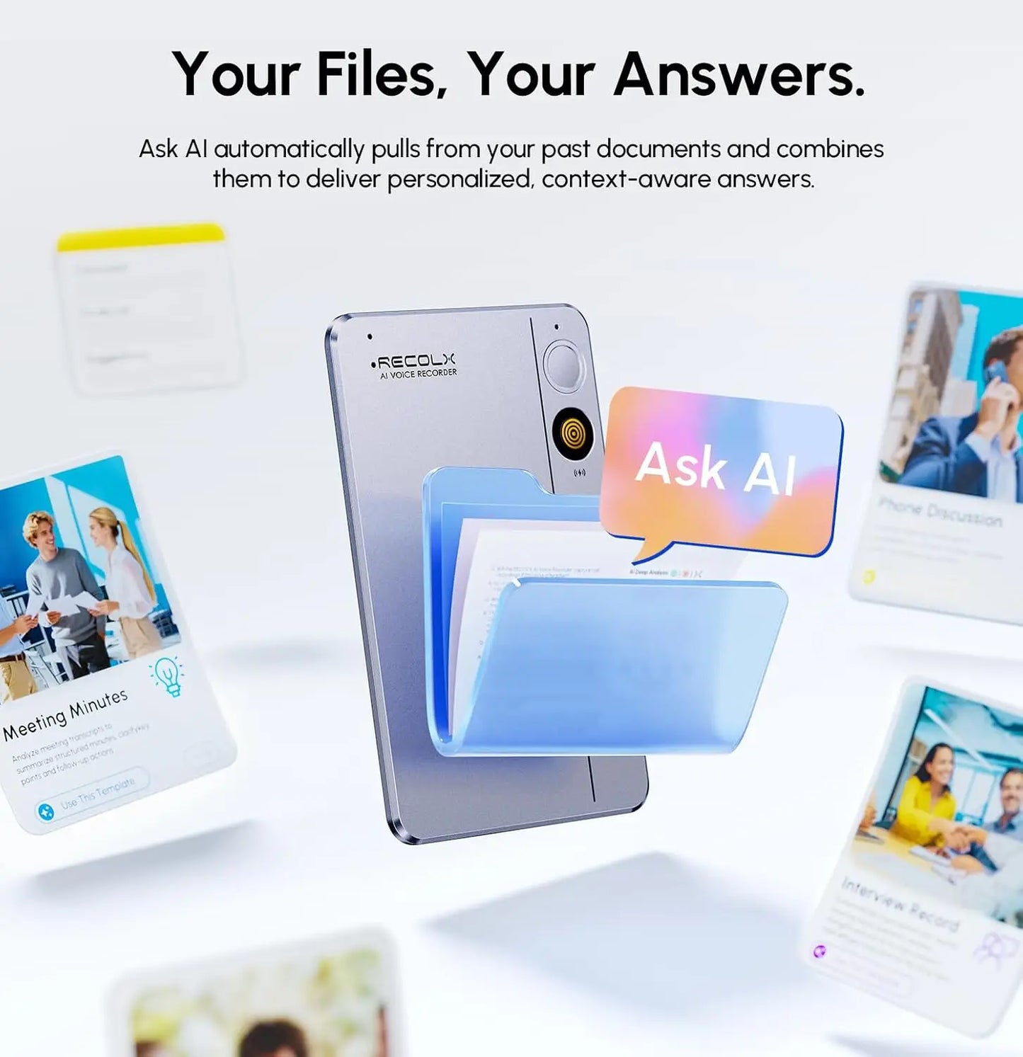AI Voice Recorder & Transcriber – 30H Recording, 112-Language Speech-to-Text, Auto Summary for Meetings