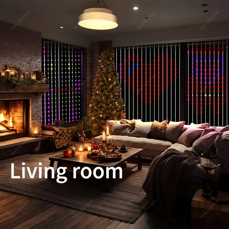 2m*2m/3m Smart Curtain Lights Bluetooth App LED String RGB Fairy Lights DIY Music Change Display for Window Bedroom Decoration