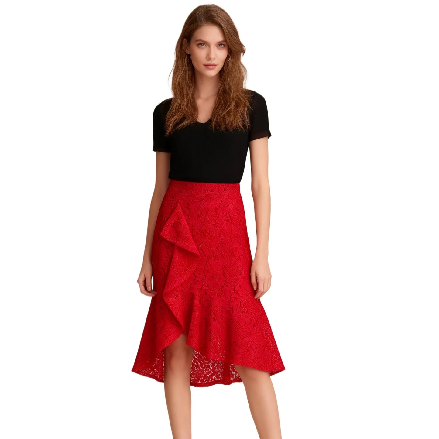 Women Irregular Crochet Lace New Long Section High Waist Slimming Skirt