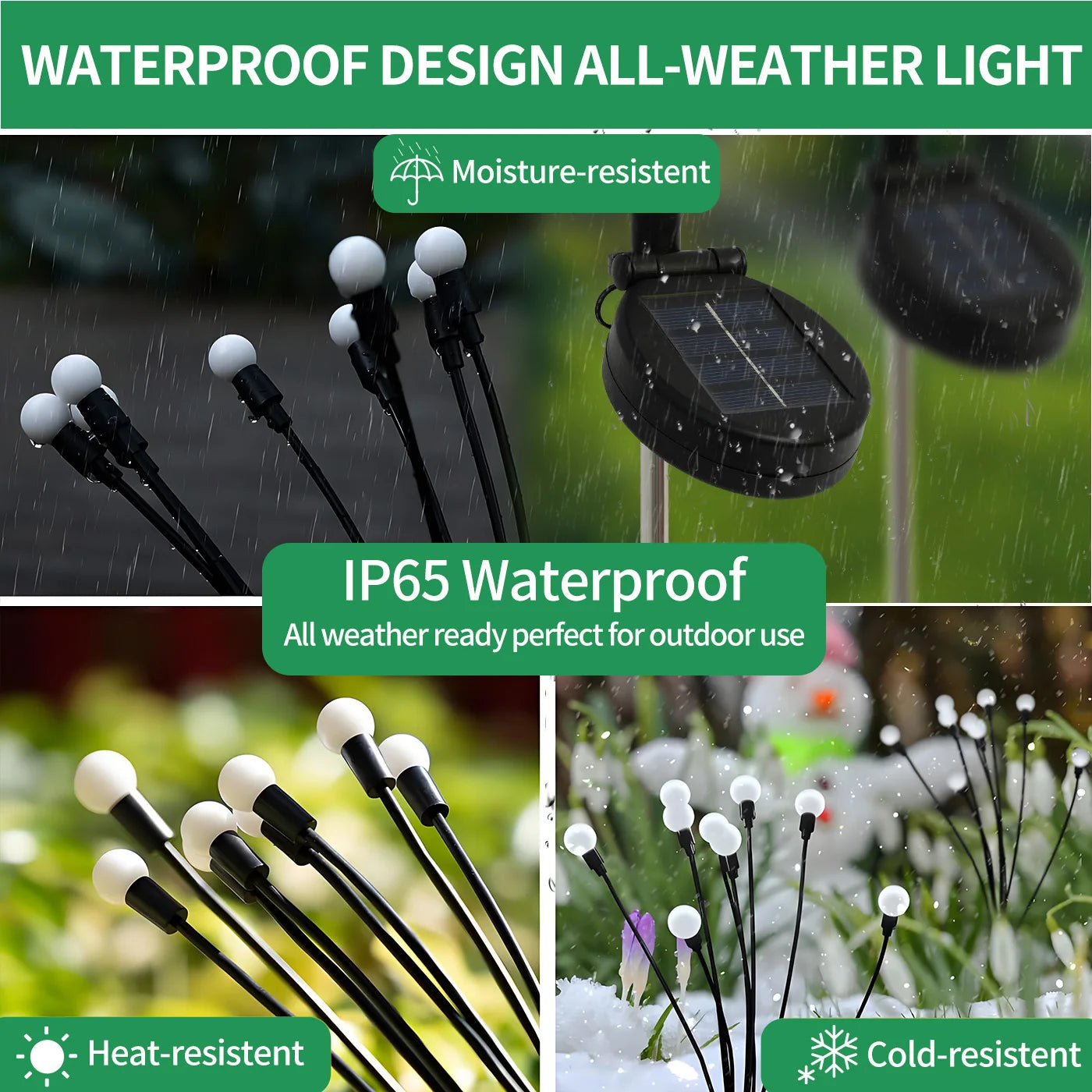 2Pack 8-Head Solar Firefly Lights Outdoor Pathway Decorative Garden IP651 Waterproof High Flexibility Iron Wire Heavy-Duty Bulb Base