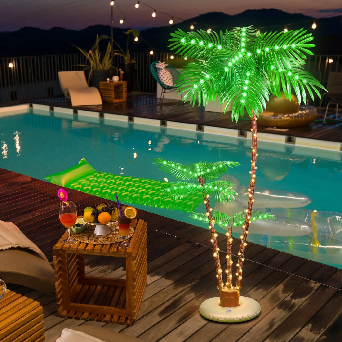 Solar Lighted Palm Tree 6FT Outdoor Christamas Tree Decoration, 8 Modes Tropical Palm Tree Fake Plant Light for Patio Pool Yard Home Party Decor