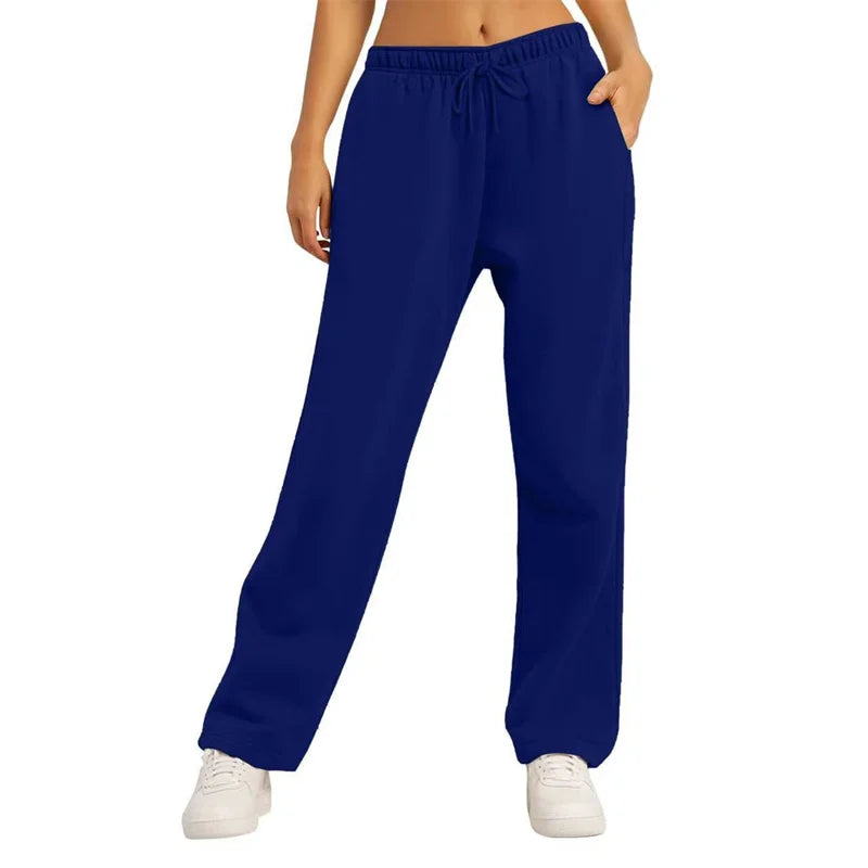 Wide Leg Sweatpants Loose Daily Casual Solid Drawstring High Waist Autumn Winter Women Comfort Trousers