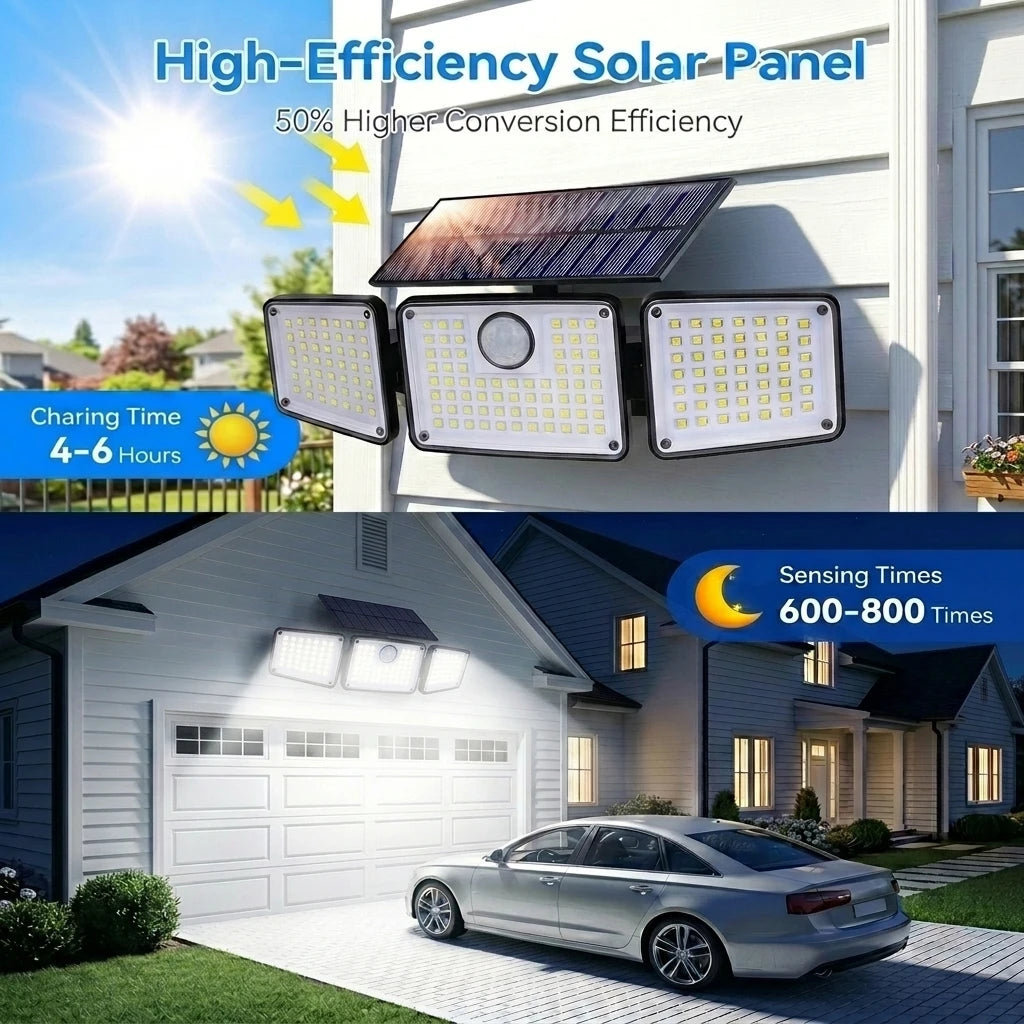 1/2PCS 164LED Motion Sensor Outdoor Street Lights, Solar Lights IP65 Waterproof, 3 Heads Security Flood Lamp, 3 Mode, for Patio