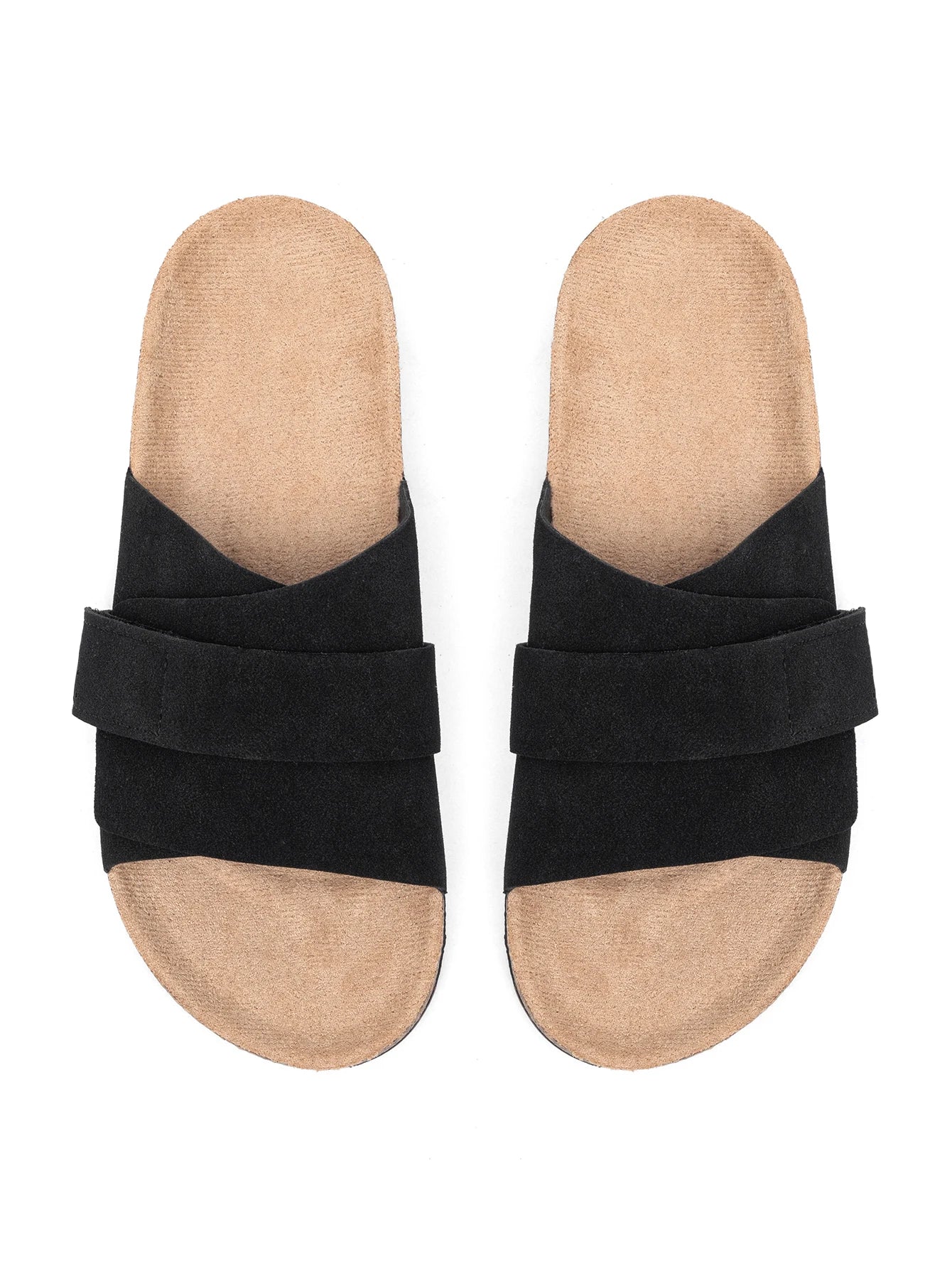 Women Double Adjustable Strap Cork Footbed Slide Sandals Suede Flat Summer Outdoor Walking Casual Beach Shoes