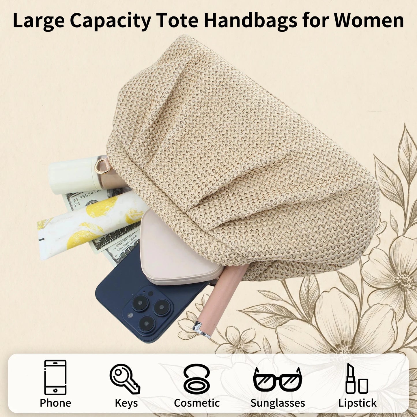 2026 New Women Straw Woven Bags Chain Strap Straw Clutch Purse Large Capacity Stylish Handheld Crossbody Bag Totes for Summer Beach Holiday