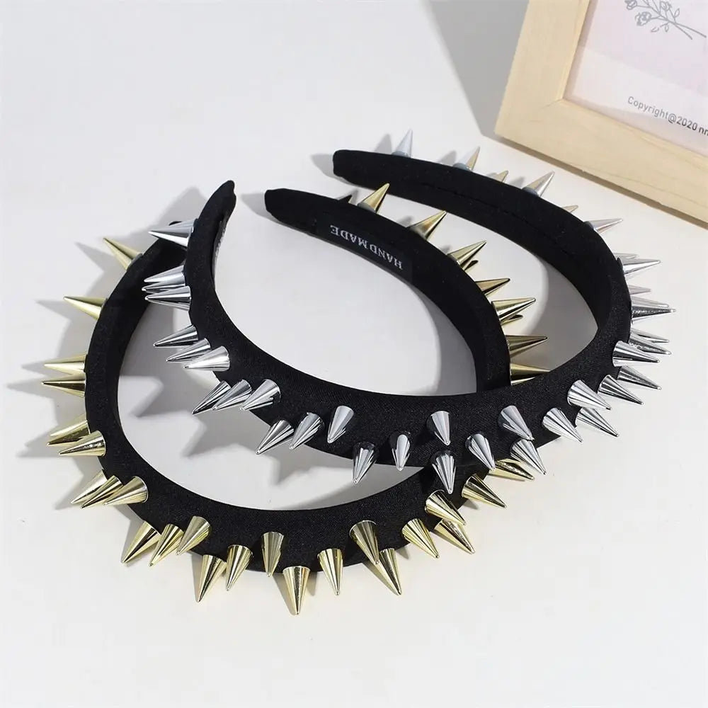 1pcs Fashion Punk Goth Headwear Women Headband Girls Rivets Hair Bands Cosplay Headdress Silver Golden Hair Accessories