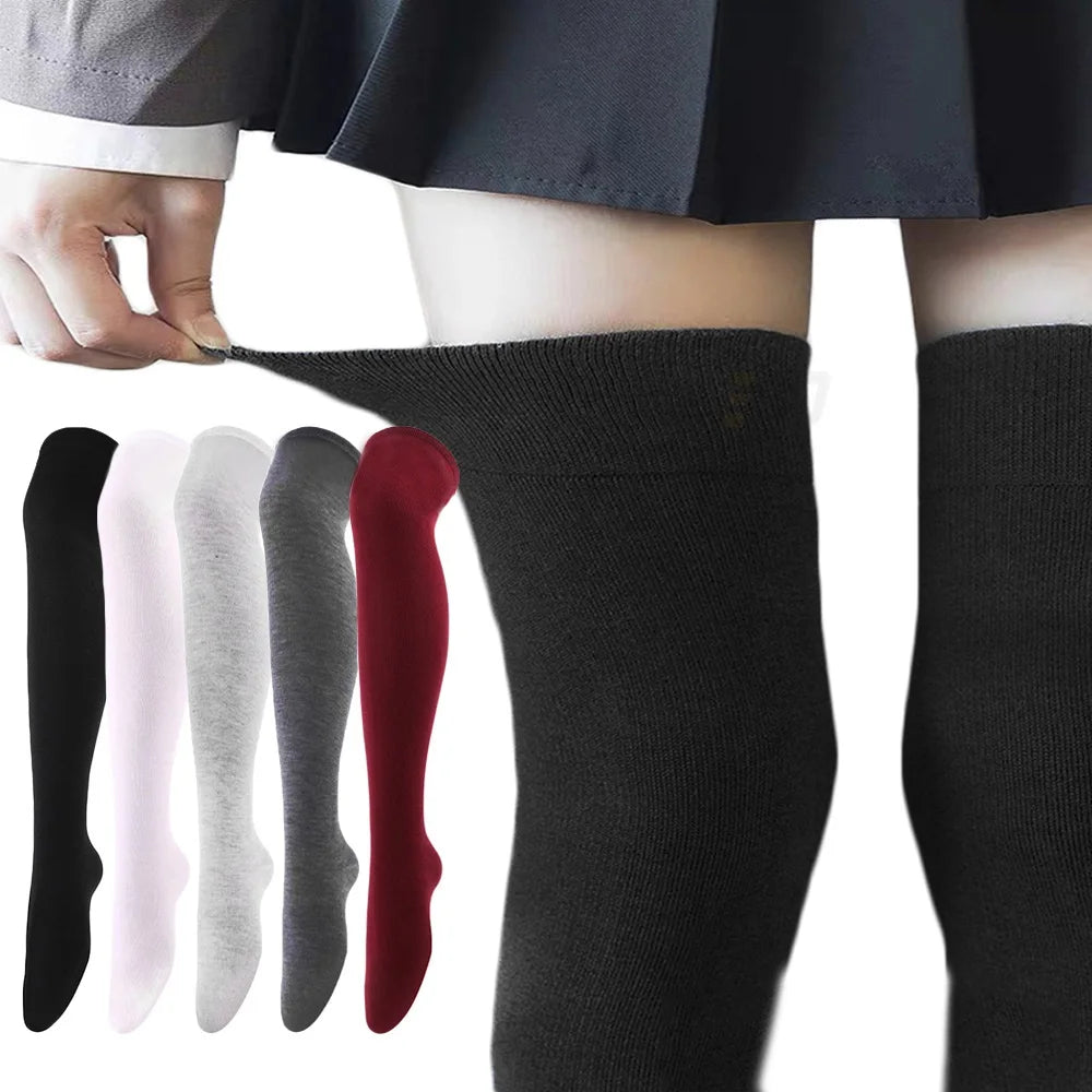 Women Over Knee Socks Solid Color Fashion Thigh High Socks Warm Elastic Leg Warmers 5Colors Optional for Daily JK Lolita Outfits