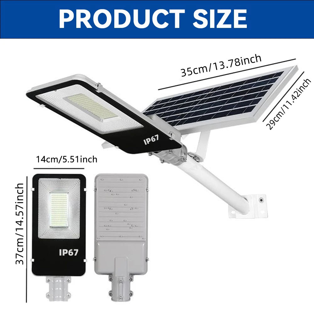 Solar Light High-Power 6500K LED Dusk to Dawn Waterproof LED Solar Street Light Backyard Street Lamps Security Flood Lighting