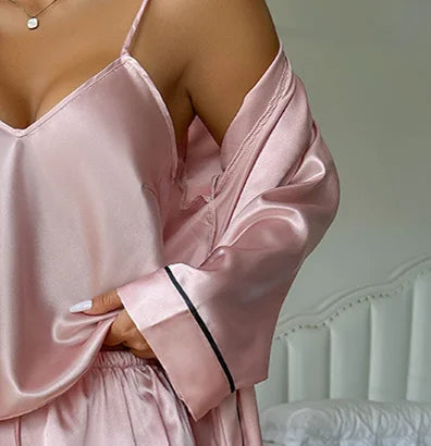 Summer outfits for women ice silk pajamas women, suspender shorts nightgown three-piece set summer comfortable loungewear shorts comfy pants sets