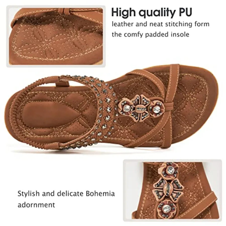 Alicegana Womens Sandals Shoes Comfort Walking with Non Slip on Casual Summer 202 Shoes Dress Ankle Elastic Jeweled Bohemian Fl
