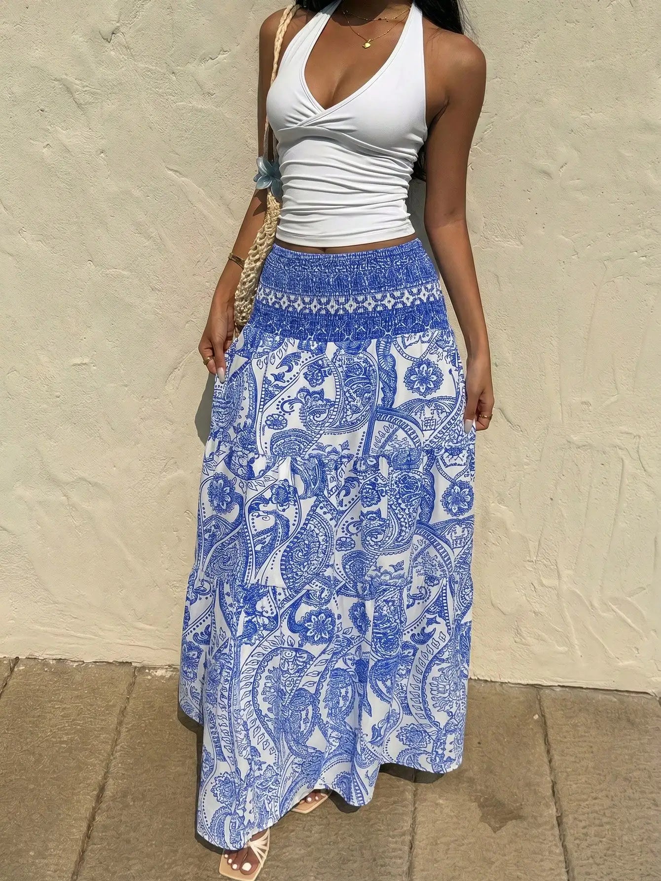 Sunnyshic Women's Bohemian Print Skirt, Casual Vacation & Daily Wear, Spring/Summer