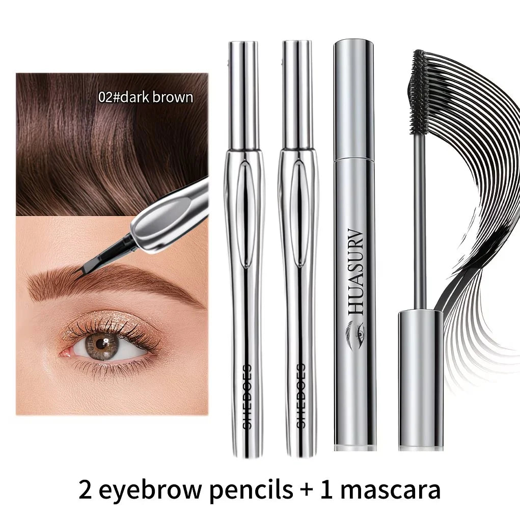 Dual-Forked Eyebrow Pencil & Mascara Set: Precision Tip—Waterproof and Sweat-Resistant—Creates Naturally Full Brows and Lashes.