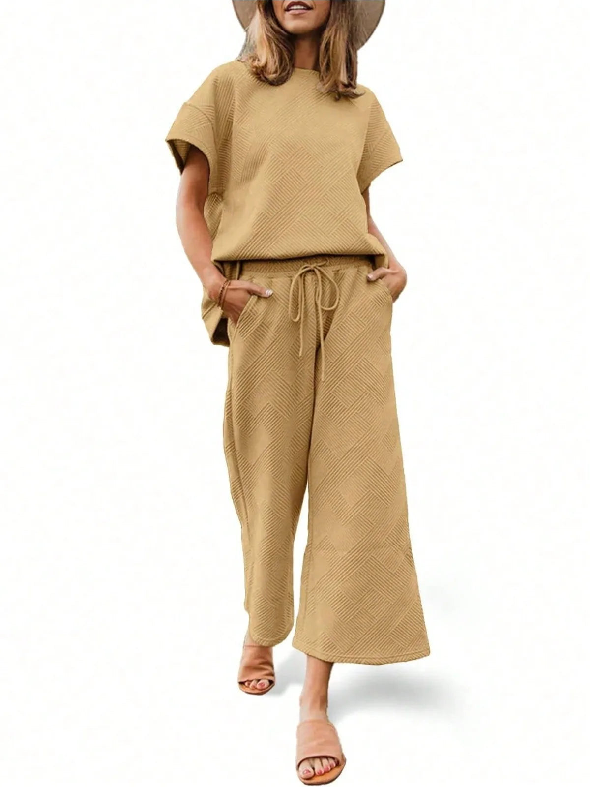 Fisoew two piece sets  Luxury High Stretch Drawstring Waist Sweatsuit Set Women 2025 Y2K Two Piece Outfit Cropped Top Wide Leg