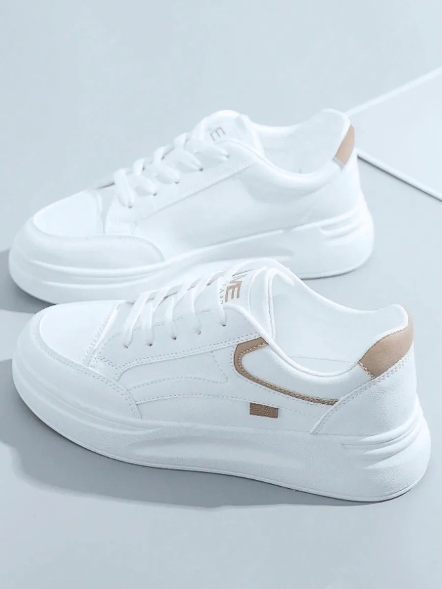 Women's Classic White Platform Sneakers Trendy Casual Lightweight Non-Slip Comfortable Walking Trainers