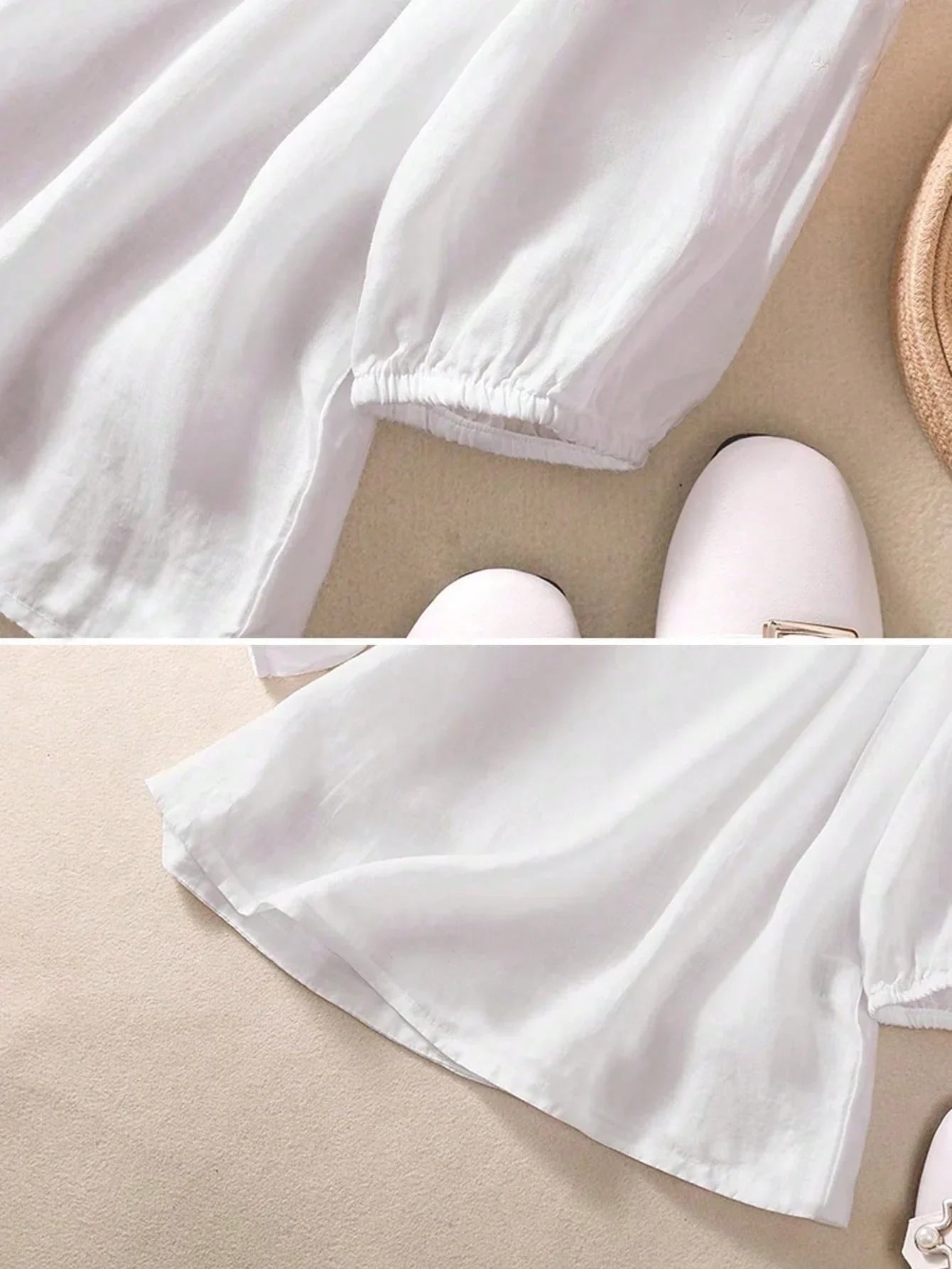 Women Embroidered Loose Bohemian Mid-Sleeve Blouse Solid White
