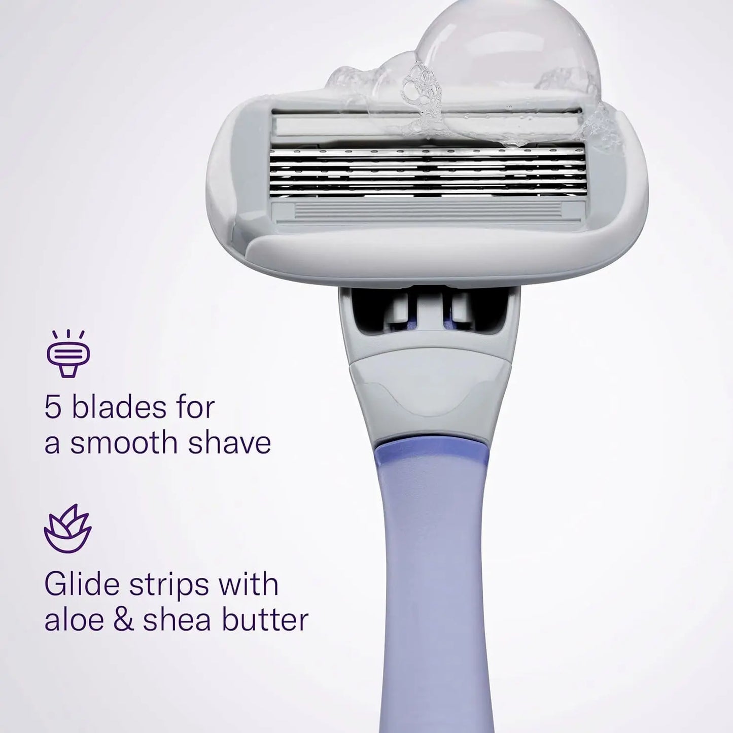 Women's shaving razor set with ergonomic handle, 4-blade refills, and wall-mounted shower holder